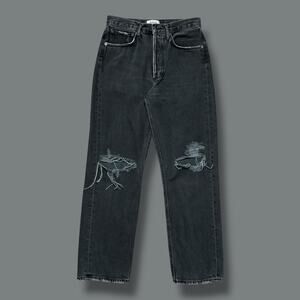Agolde 90s Thrashed Jeans 90s Mid Rise Loose Smokestack Black 26 (28x28)